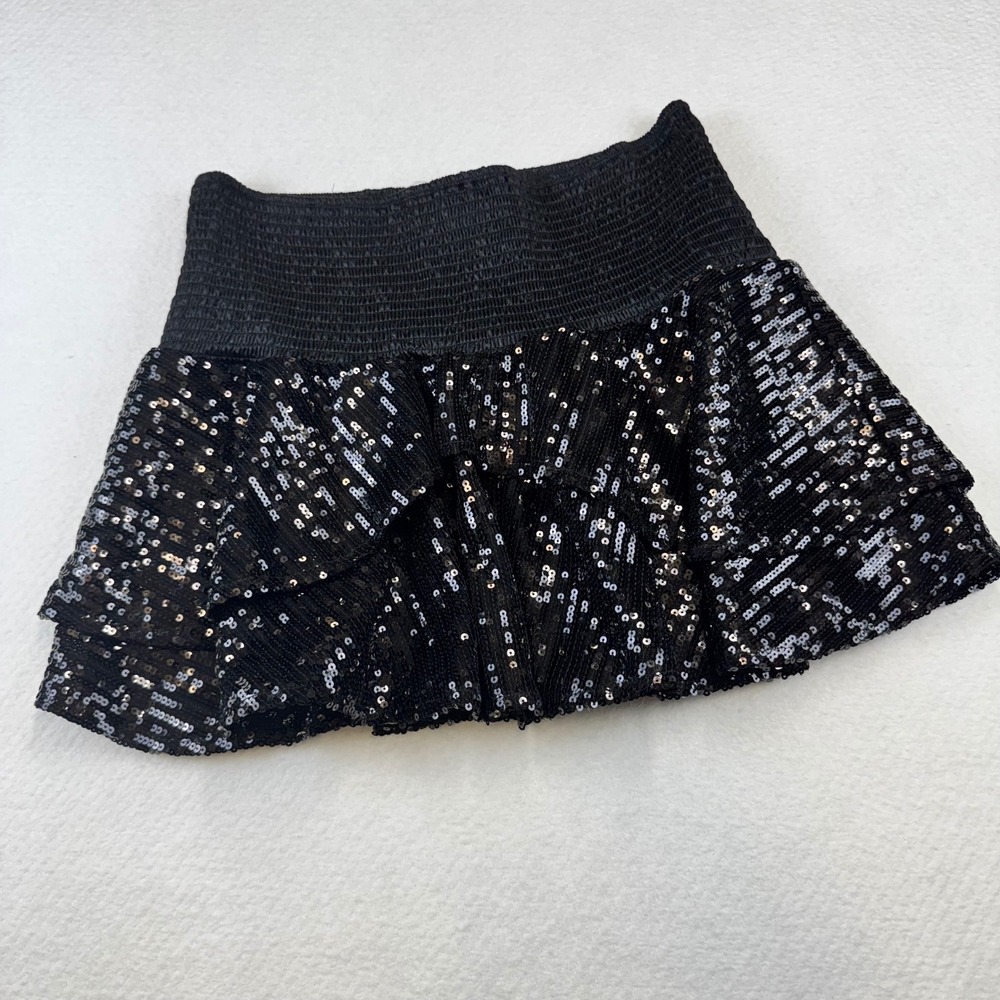 Simply Southern Sequin Mini Skirt Women L/XL Black New Tiered Smocked Waist
